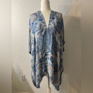 Chico’s Floral Embroidered Jacquard Multi Color Ruana Wrap